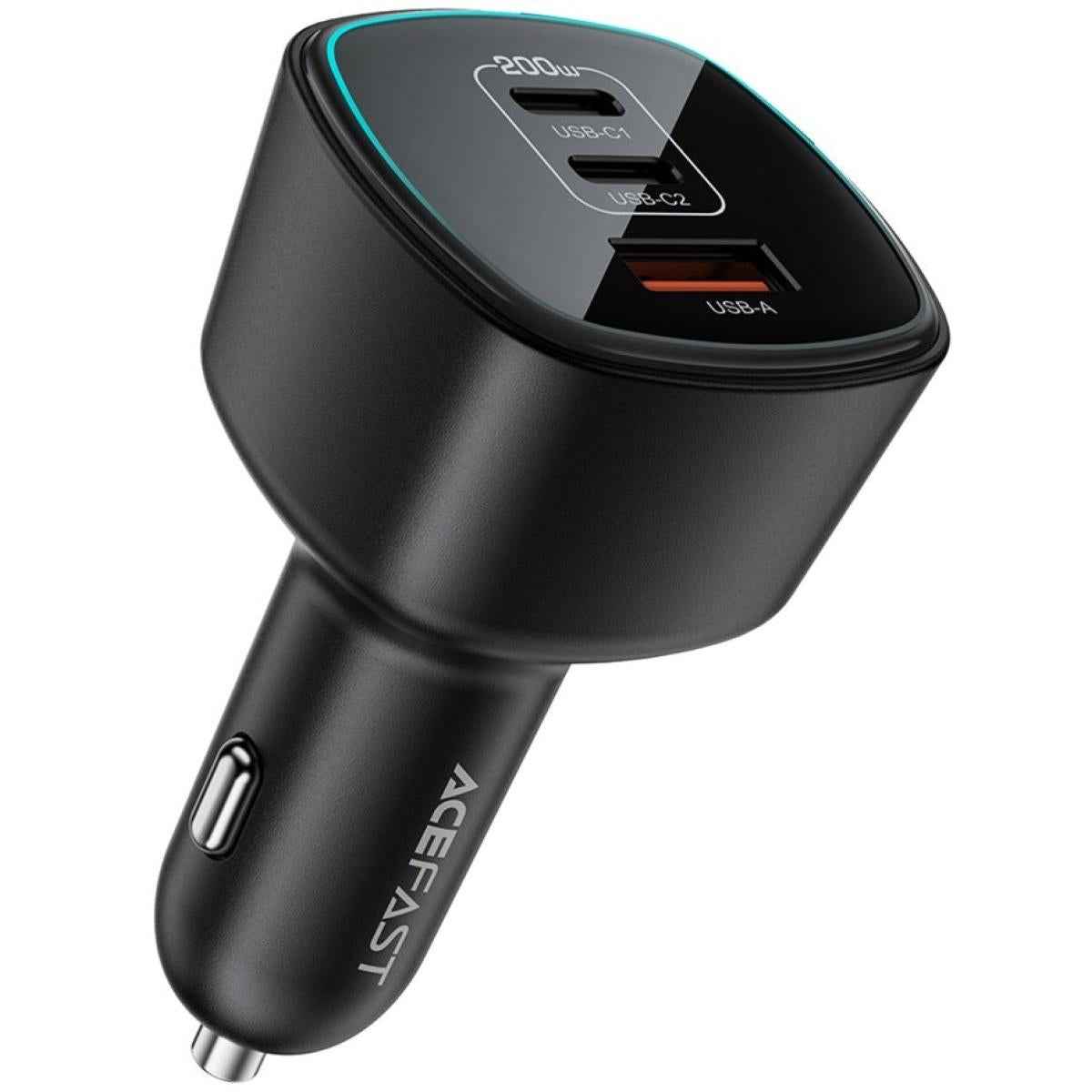 Acefast B18 Car Charger 200w Dual Usb C + Usb A Fast Charging Cigarette Lighter Adapter Black