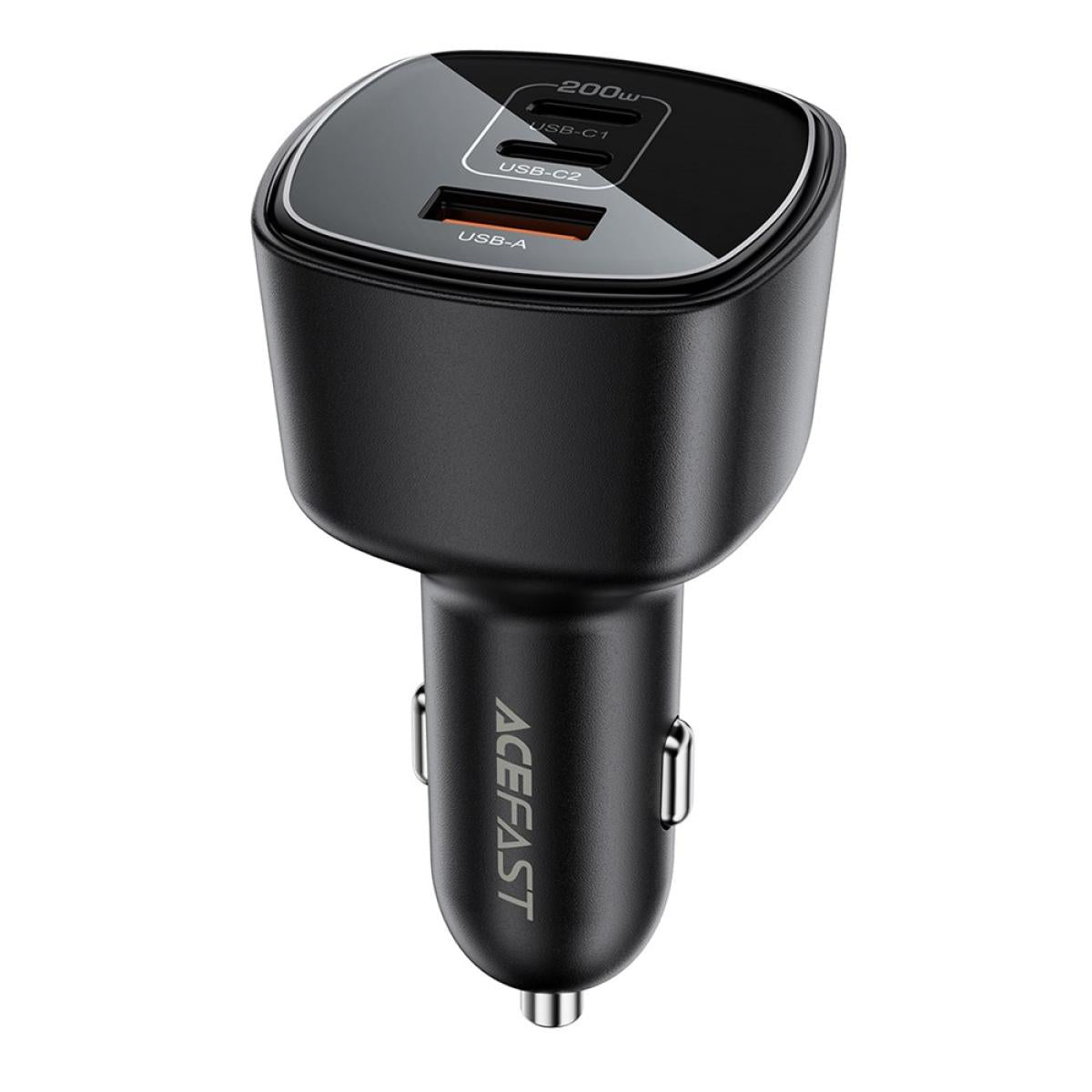 Acefast B18 Car Charger 200w Dual USB - C + USB A Fast Charging Cigarette Lighter Adapter Black