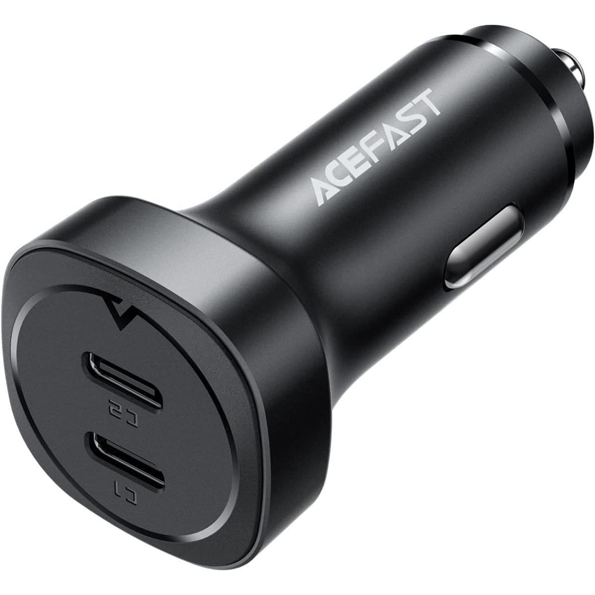 ACEFAST B2-72W Dual USB-C, Dual-port Metal Fast Car Charger, Support PD30W, PPS, QC3.0/QC2.0, AFC, FCP, Compatible with Xiaomi, iPhone, Samsung, Oppo - Black