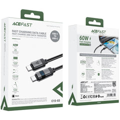 ACEFAST C15-03 1.2m USB-C to USB-C Charging Cable LED Power Display Braided Data Cord - Black