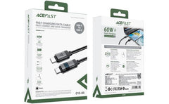 Acefast C15 03 1.2 meter USB - C to USB - C Charging Cable Led Power Display Braided Data Cord Black