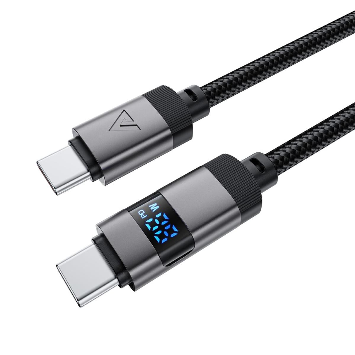 Acefast C15 03 1.2 meter USB - C to USB - C Charging Cable Led Power Display Braided Data Cord Black