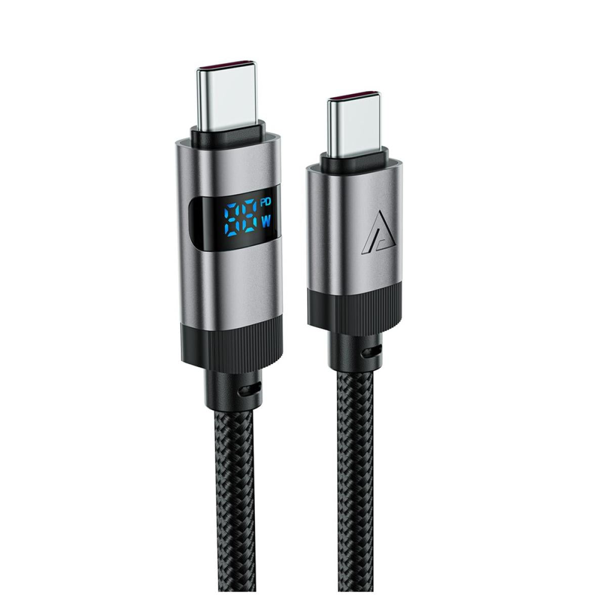 Acefast C15 03 1.2 meter USB - C to USB - C Charging Cable Led Power Display Braided Data Cord Black