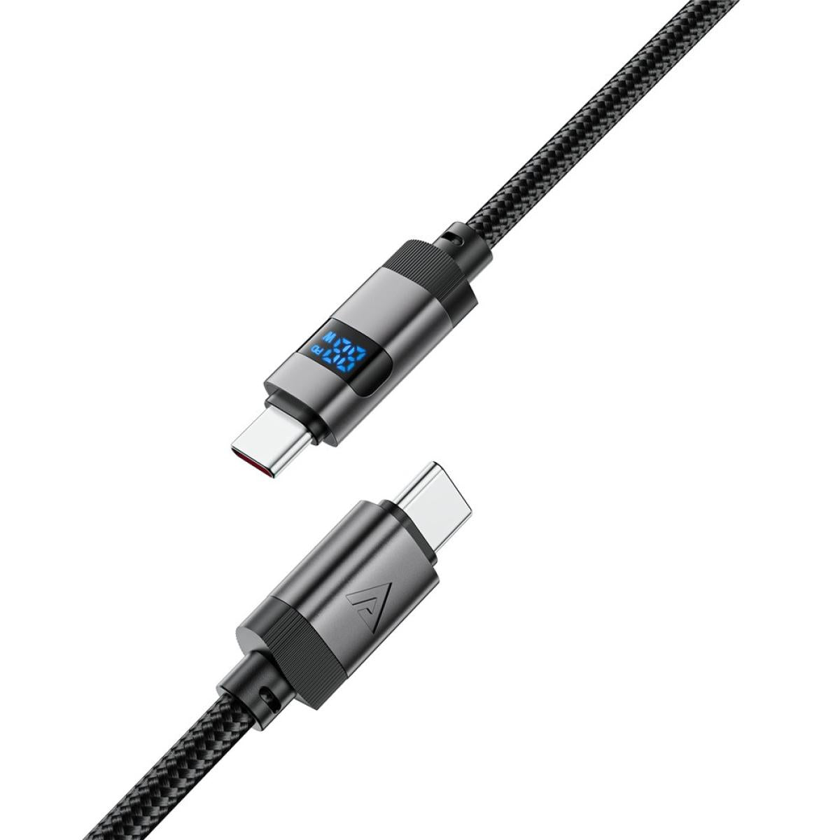 Acefast C15 03 1.2 meter USB - C to USB - C Charging Cable Led Power Display Braided Data Cord Black