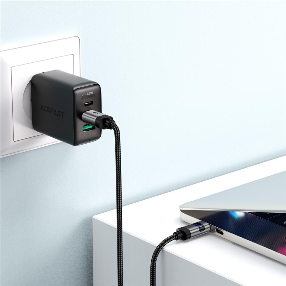 Acefast C15 03 1.2 meter USB - C to USB - C Charging Cable Led Power Display Braided Data Cord Black