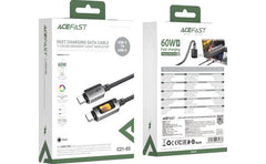ACEFAST C21-03 1.2m USB C to USB C Cable 60W Charging Data Transfer Braided Cord with Colorful Light - Black