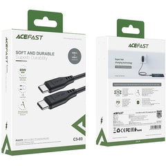 ACEFAST C3-03 for iPhone 15 Series 60W High Power USB-C to USB-C TPE Charging Data Cable 1.2m - Black
