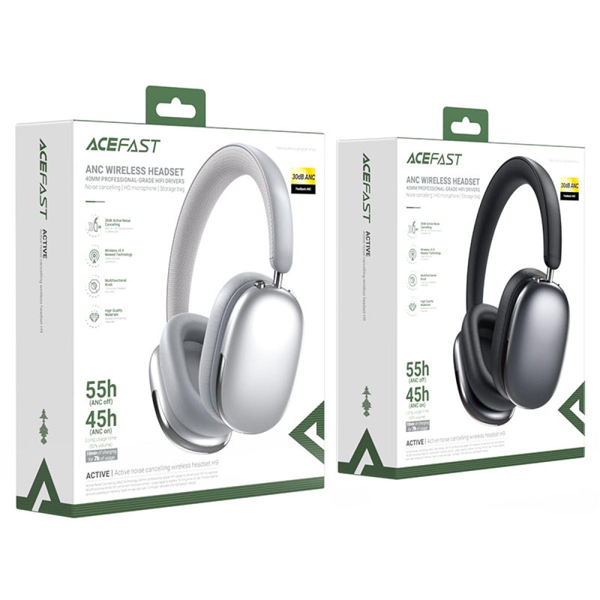 Acefast Anc 30db Or 40 silver 40mm bluetooth wireless headset H9 Hybrid Noise Cancelling