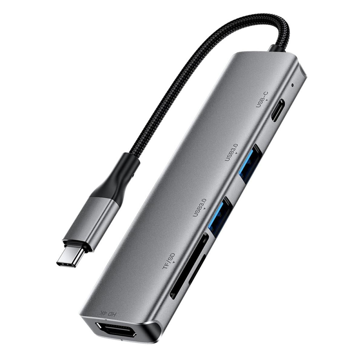 Acefast J18 6 In 1 Usb C Hub Hdmi 4k 60hz Hd Pd 90w Fast Charge Docking Station With Sd / Tf Card Slot Gray