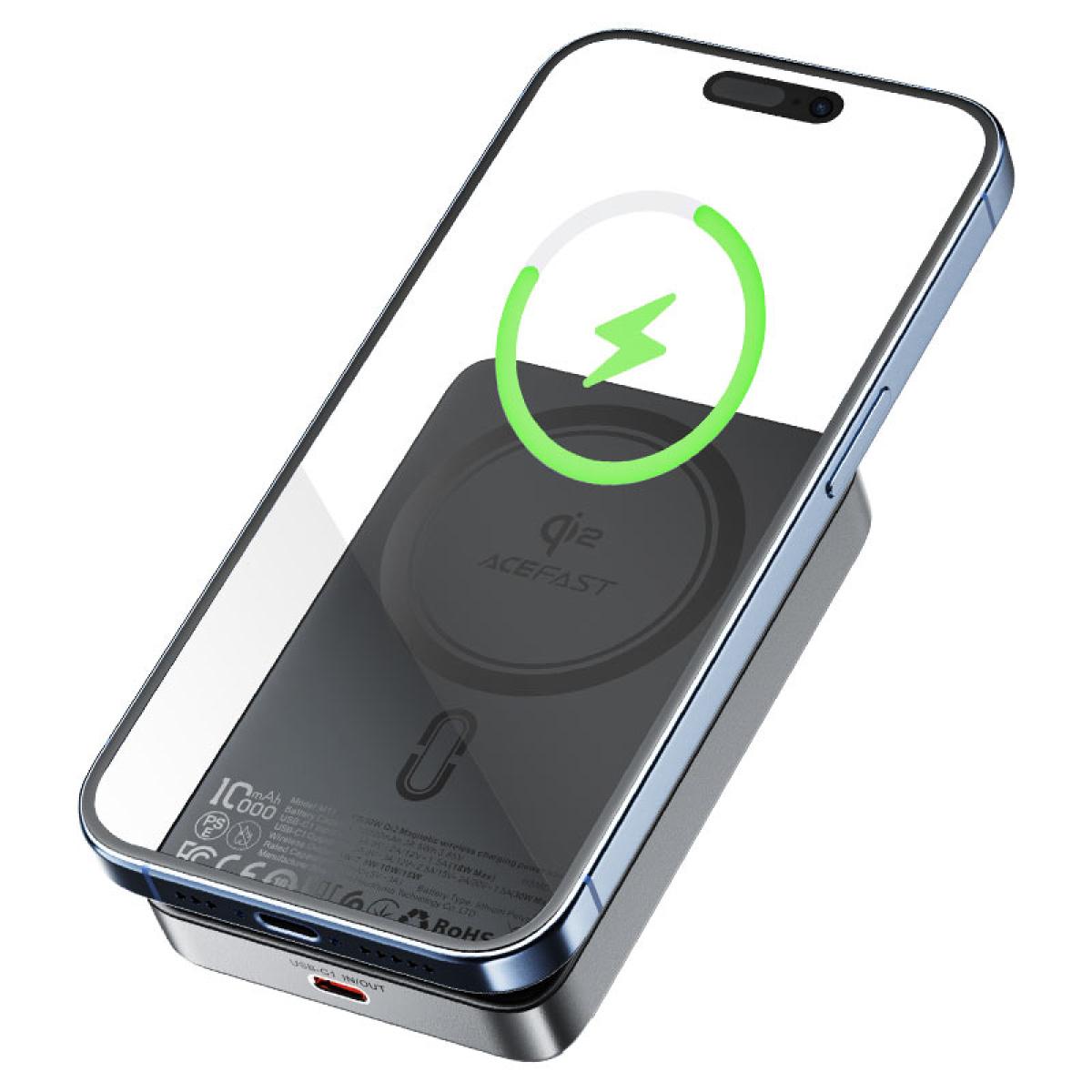 Acefast M11 10000mah QI2 15w Magnetic Wireless Charging Power Bank Fast Charging for Iphone 16/15 USB - C PD30W Extra Battery Travel Black