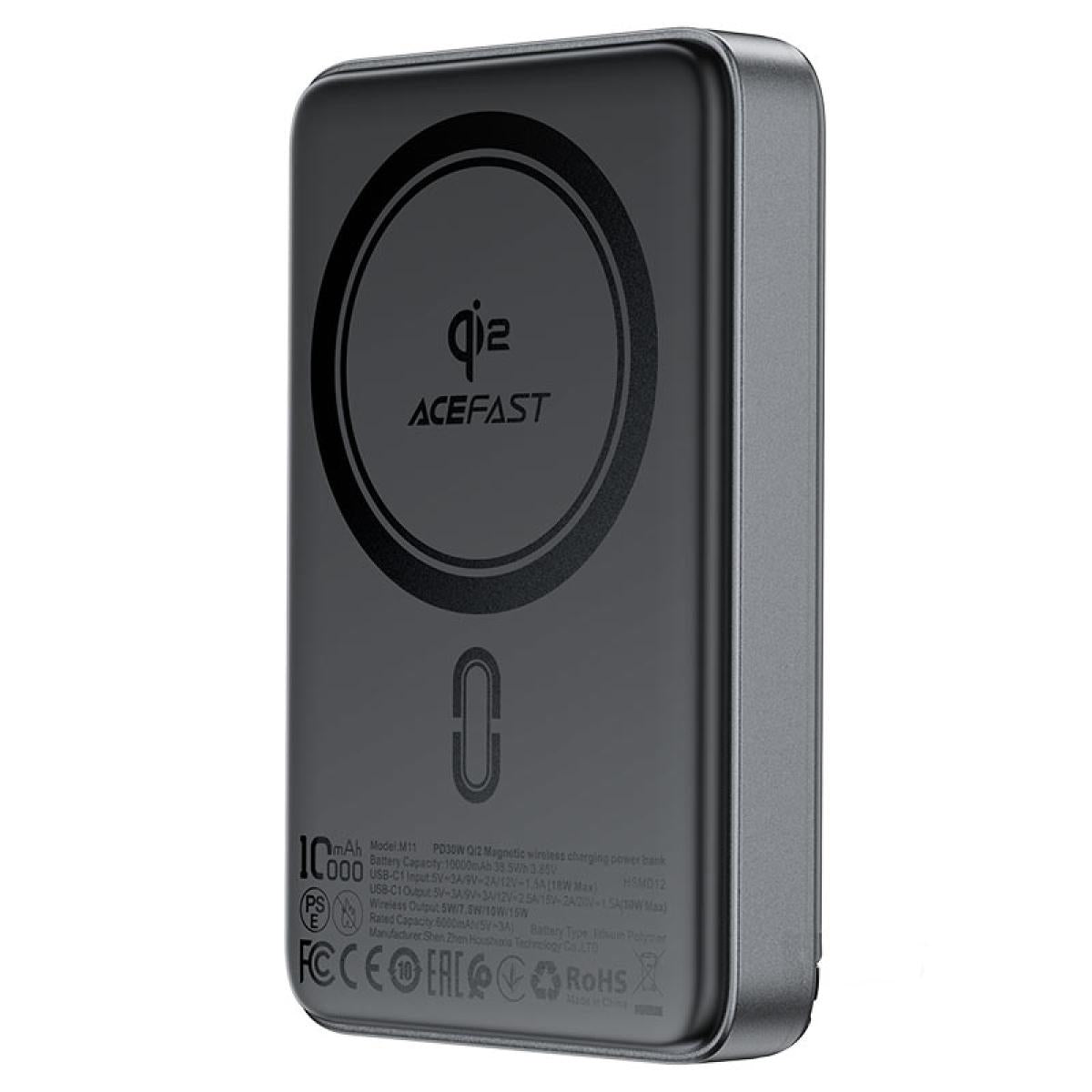 Acefast M11 10000mah QI2 15w Magnetic Wireless Charging Power Bank Fast Charging for Iphone 16/15 USB - C PD30W Extra Battery Travel Black
