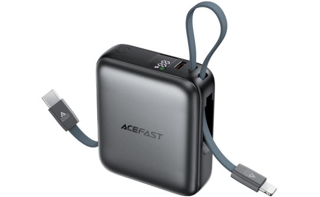 Acefast M23 Power Bank 10000mah Built In Dual Cables 22.5w Fast Charging Portable Charger Black