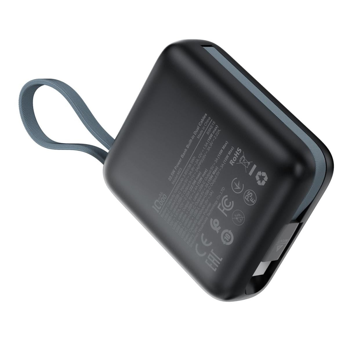 Acefast M23 Power Bank 10000mah Built In Dual Cables 22.5w Fast Charging Portable Charger Black