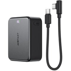 ACEFAST M28 10000mAh Power Bank LED digital display of battery charge level 22.5W Fast Charging 2 Type-C + USB-A Phone Charger with Cable - Gray