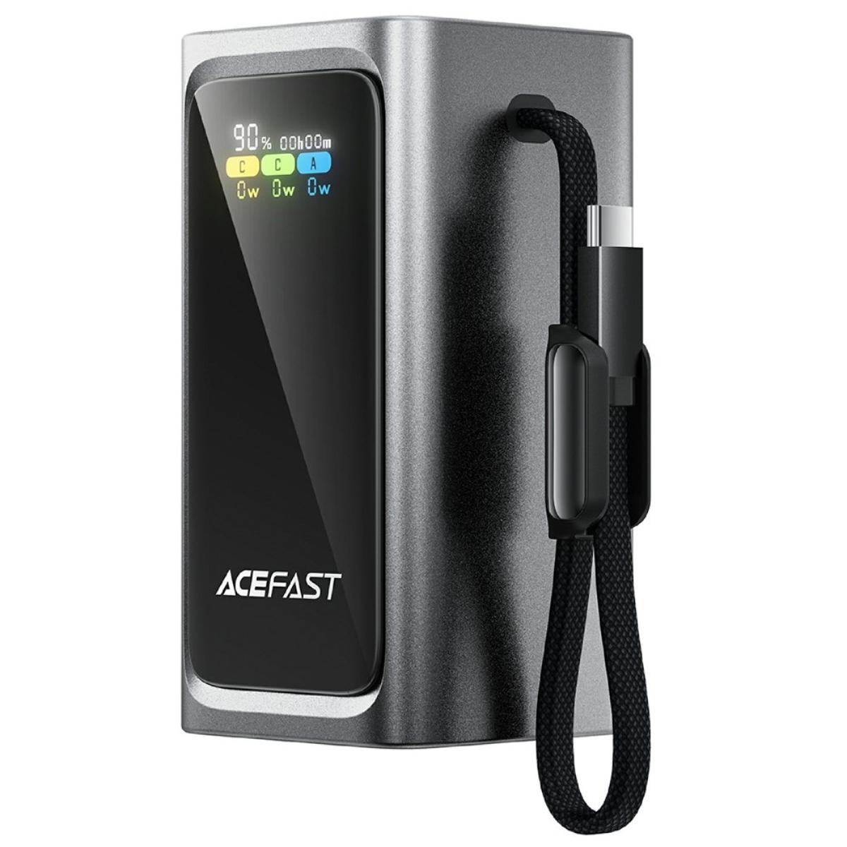 ACEFAST M33 1.96 Inch TFT Display 20000mAh Power Bank 100W Fast Charging Portable Charger Built-in Type-C Cable - Metal Grey