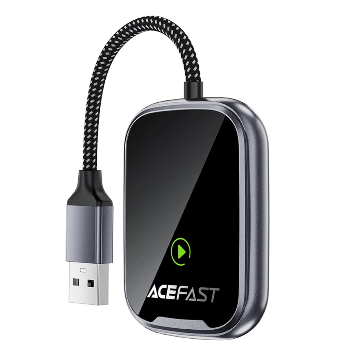 ACEFAST QC1 USB-A CarPlay Wireless Adapter for Apple CarPlay / Android Auto Wire to Wireless Converter - Metal Gray