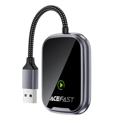ACEFAST QC1 USB-A CarPlay Wireless Adapter for Apple CarPlay / Android Auto Wire to Wireless Converter - Metal Gray