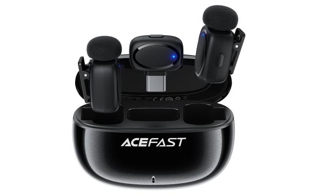 ACEFAST R2 Wireless Lavalier Dual Microphone for iPhone Android USB - C AI Noise Reduction Low Latency Lossless Sound Mics - Black