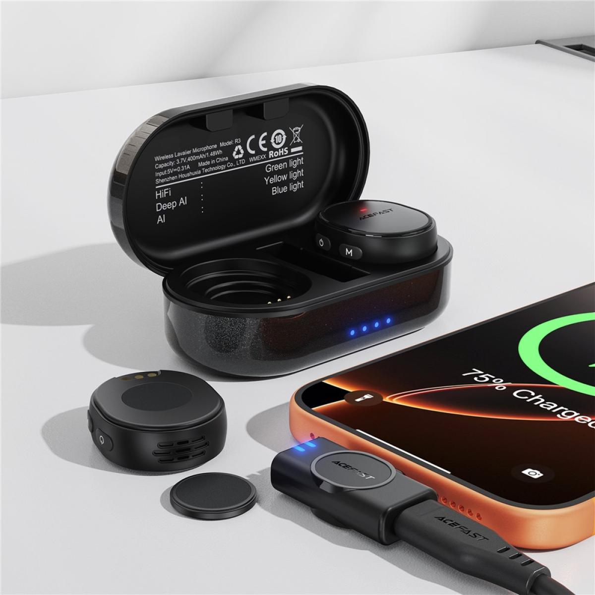 ACEFAST R3 Wireless Lavalier Microphone Omnidirectional Low Latency Noise Reduction Mic - Back