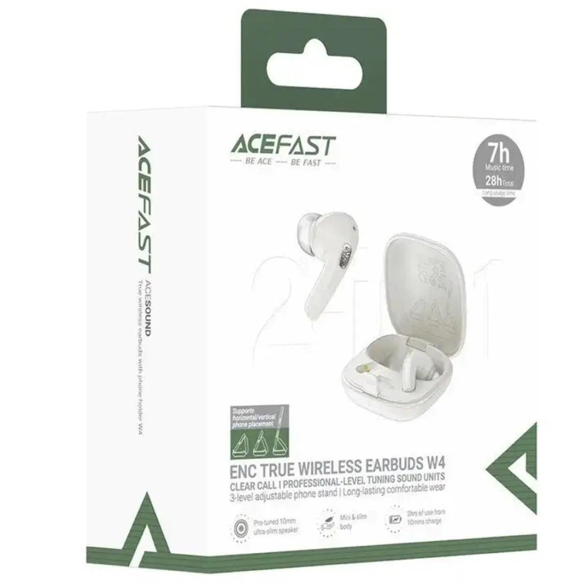 ACEFAST W4 TWS Bluetooth - Compatible Earphones In Ear IPX4 Waterproof Headset with Phone Stand Function Up to 7 hours - White