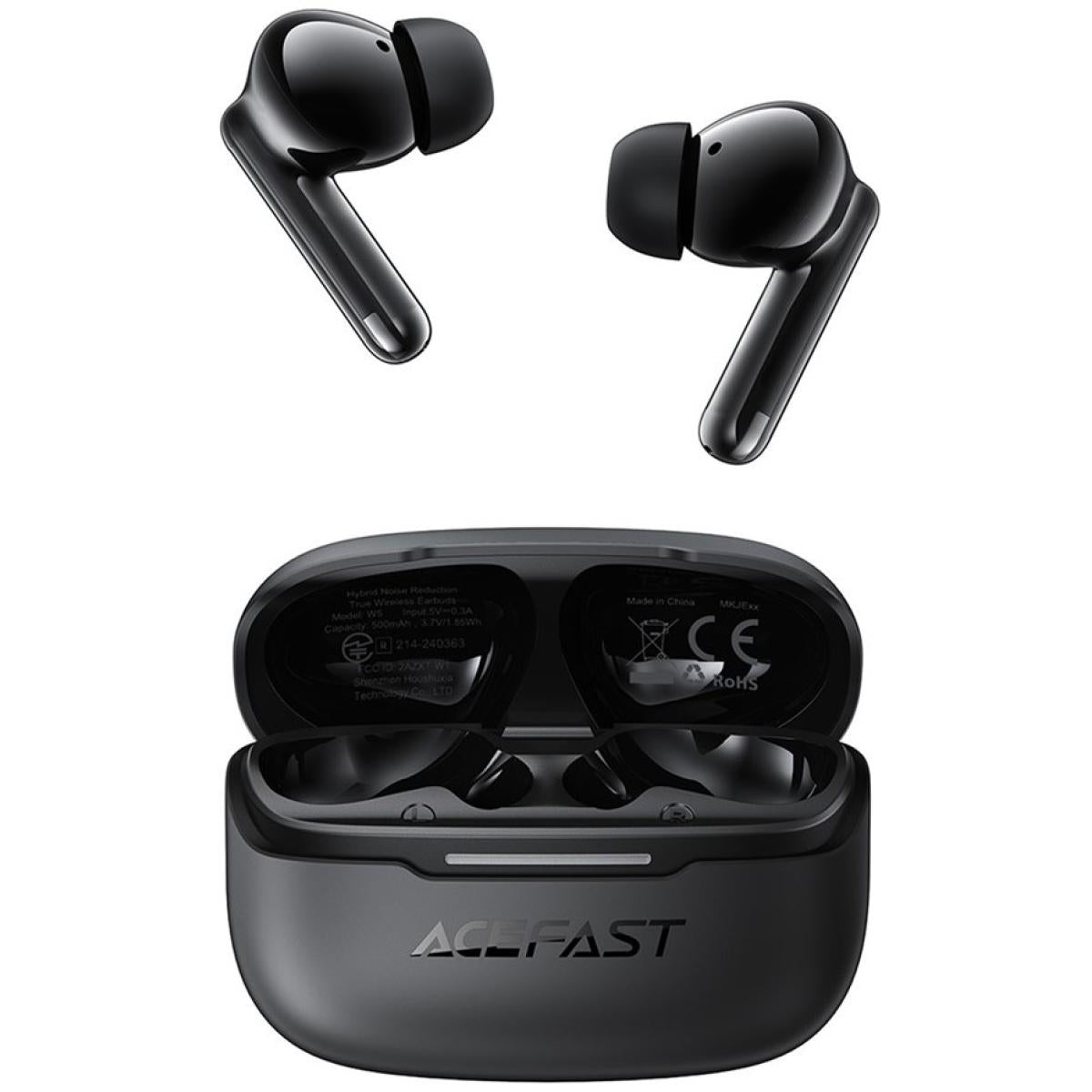 ACEFAST W5 TWS Earphones Hybrid ANC ENC Noise Reduction Bluetooth-Compatible Earbuds, 6-Mic, 30H Battery, Low Latency, IPX4, Fast Charging - Black