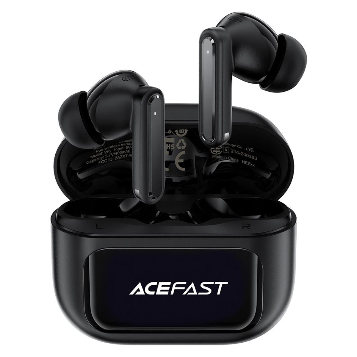 Acefast W6 Tws Earbuds Anc + Enc Noise Cancelling Earphones With Smart Screen Display Black