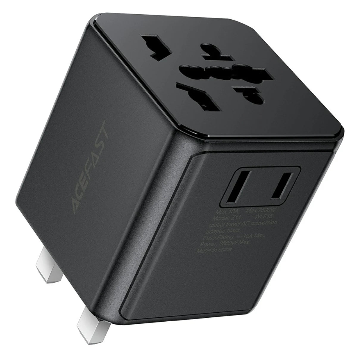 ACEFAST Z11 Global Travel AC Adapter 2500W Socket 2 USB Ports EU UK US AU Plug Converter for Travel - Black