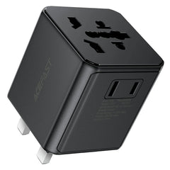 ACEFAST Z11 Global Travel AC Adapter 2500W Socket 2 USB Ports EU UK US AU Plug Converter for Travel - Black