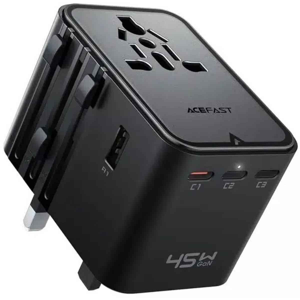 Acefast Z8 Pd 45w Gan Charger – 3 Usb C + 2 Usb A Multifunional International Travel Adapter Black