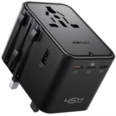 Acefast Z8 Pd 45w Gan Charger – 3 Usb C + 2 Usb A Multifunional International Travel Adapter Black