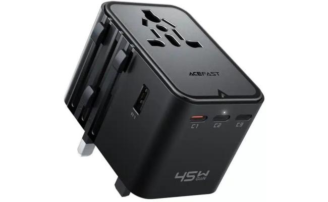 Acefast Z8 Pd 45w Gan Charger - 3 USB - C + 2 USB A Multifunional International Travel Adapter Black