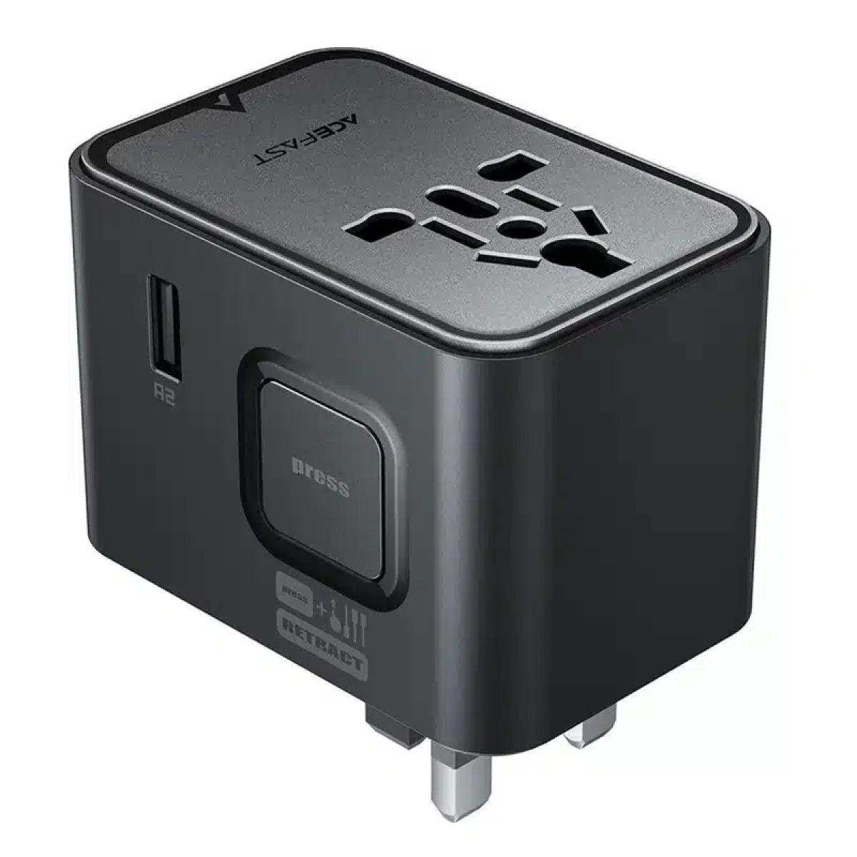 Acefast Z8 Pd 45w Gan Charger - 3 USB - C + 2 USB A Multifunional International Travel Adapter Black