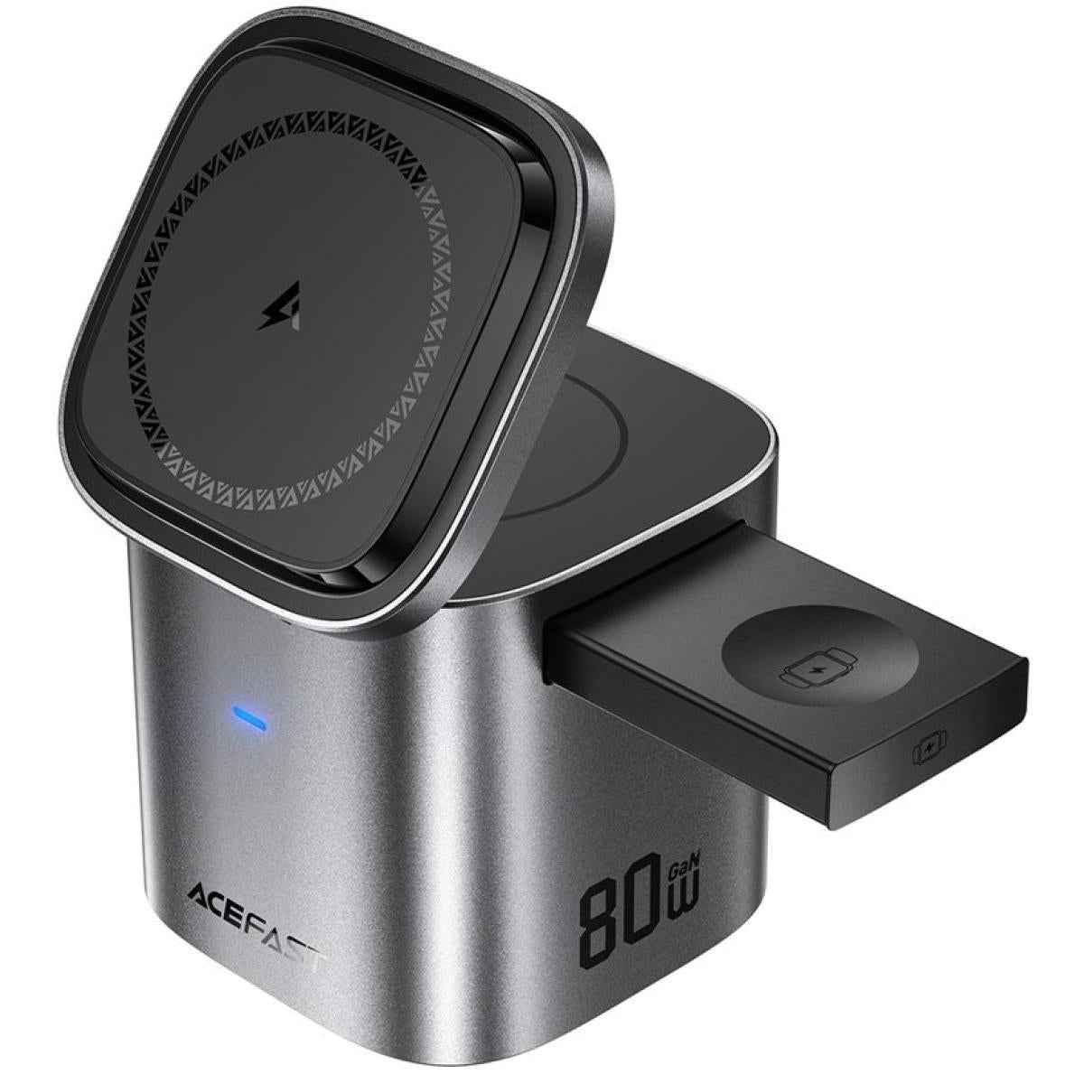 Acefast Z9 80w 6 In 1 Gan Desktop Charging Station Multi Funion Fast Charger Adapter Built In Usb C Cable, Eu Plug