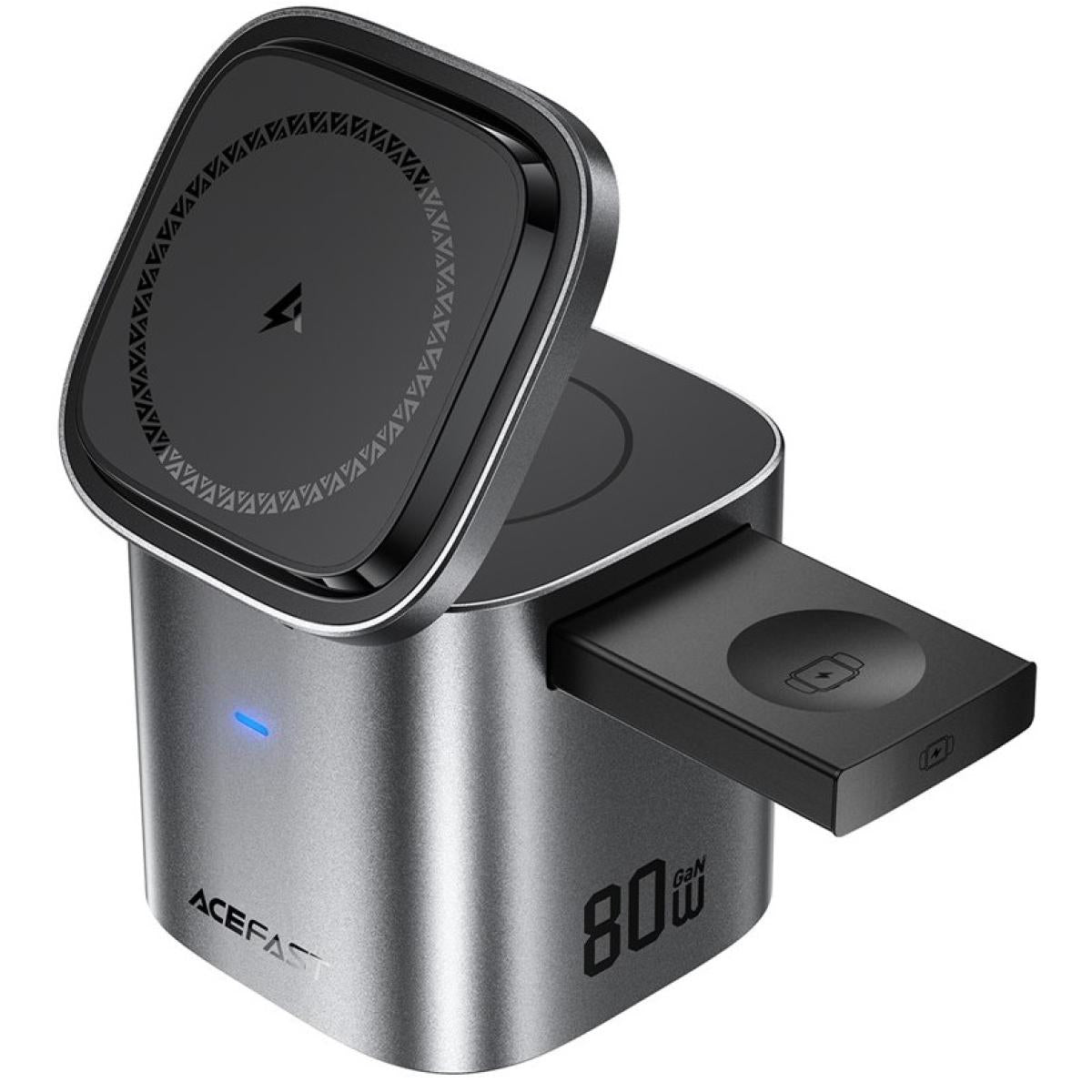 ACEFAST Z9 80W 6-in-1 GaN Desktop Charging Station Multi-Function Fast Charger Adapter Built-In USB-C Cable, EU Plug