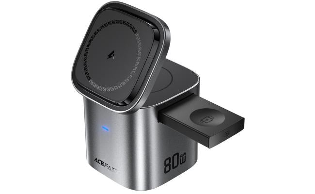 Acefast Z9 80w 6 In 1 Gan Desktop Charging Station Multi Funion Fast Charger Adapter Built In USB - C Cable, EU Plug