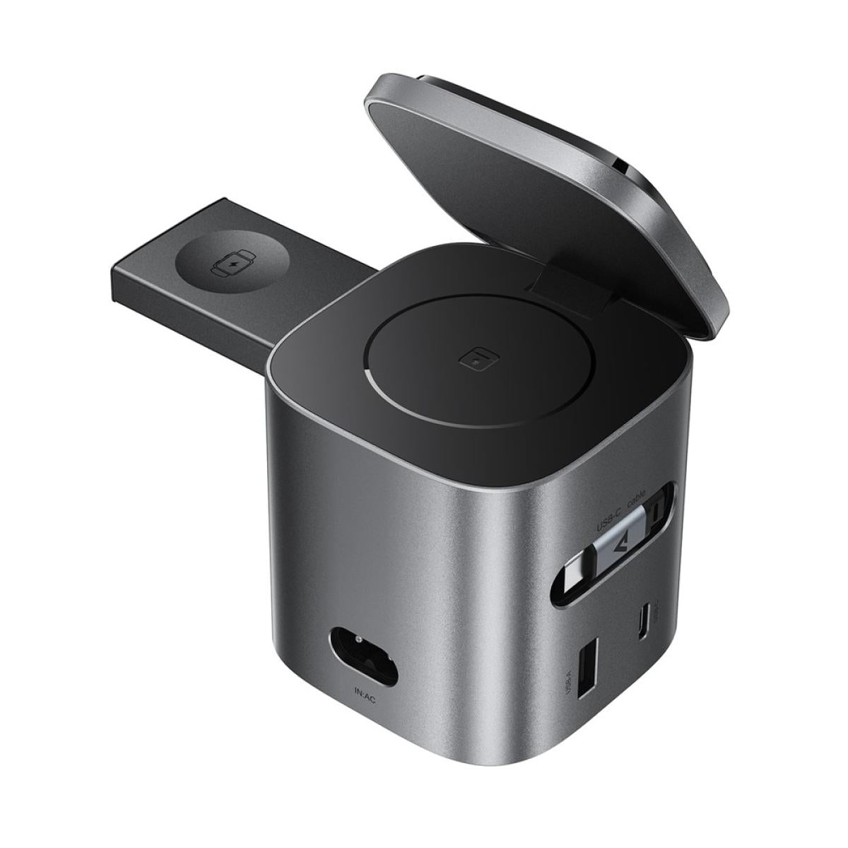 Acefast Z9 80w 6 In 1 Gan Desktop Charging Station Multi Funion Fast Charger Adapter Built In USB - C Cable, EU Plug