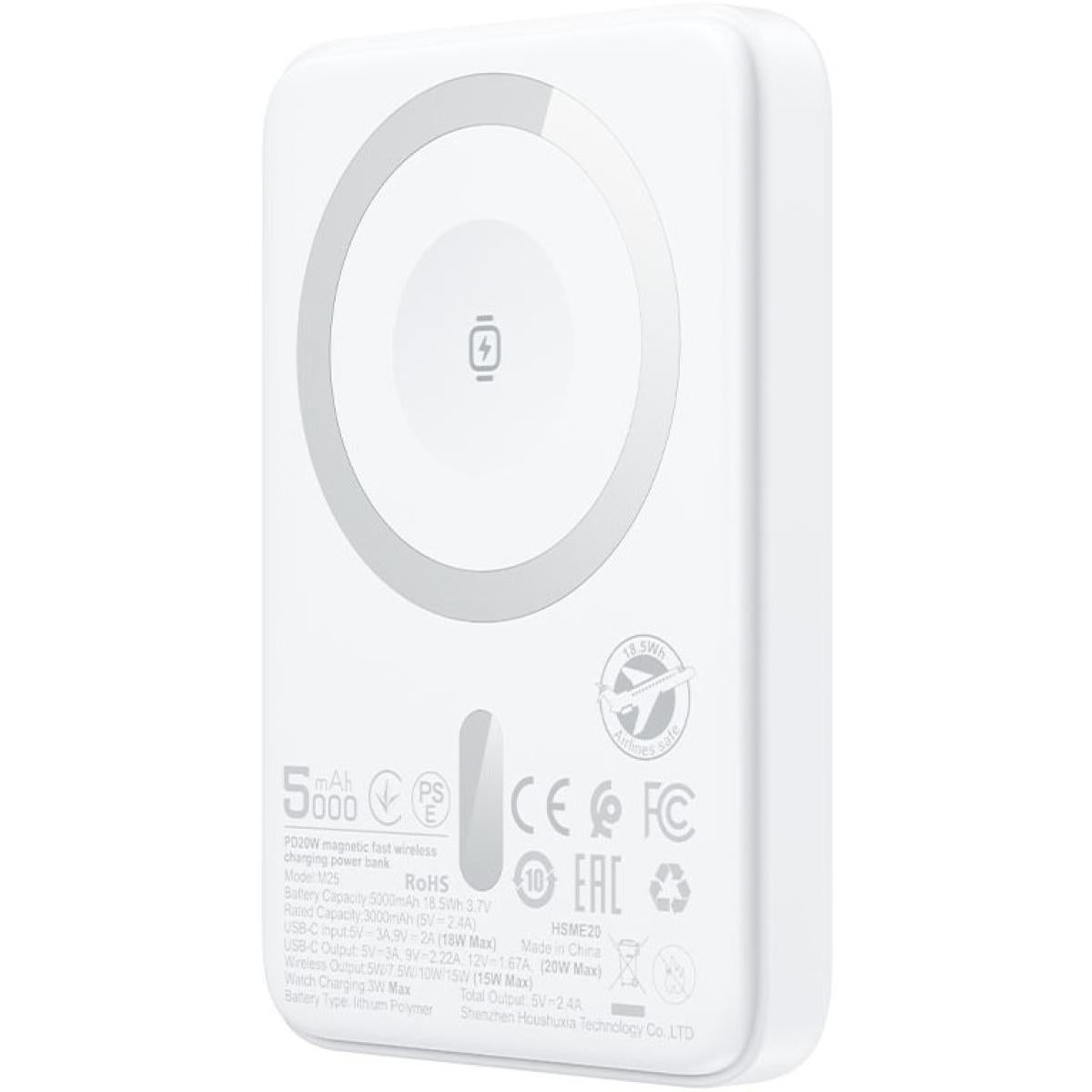 ACEFAST M25 5000mAh 20W Magnetic Wireless Charging Power Bank Fast Charging For iPhone 16/15 USB C PD20W Extra Battery Travel - White