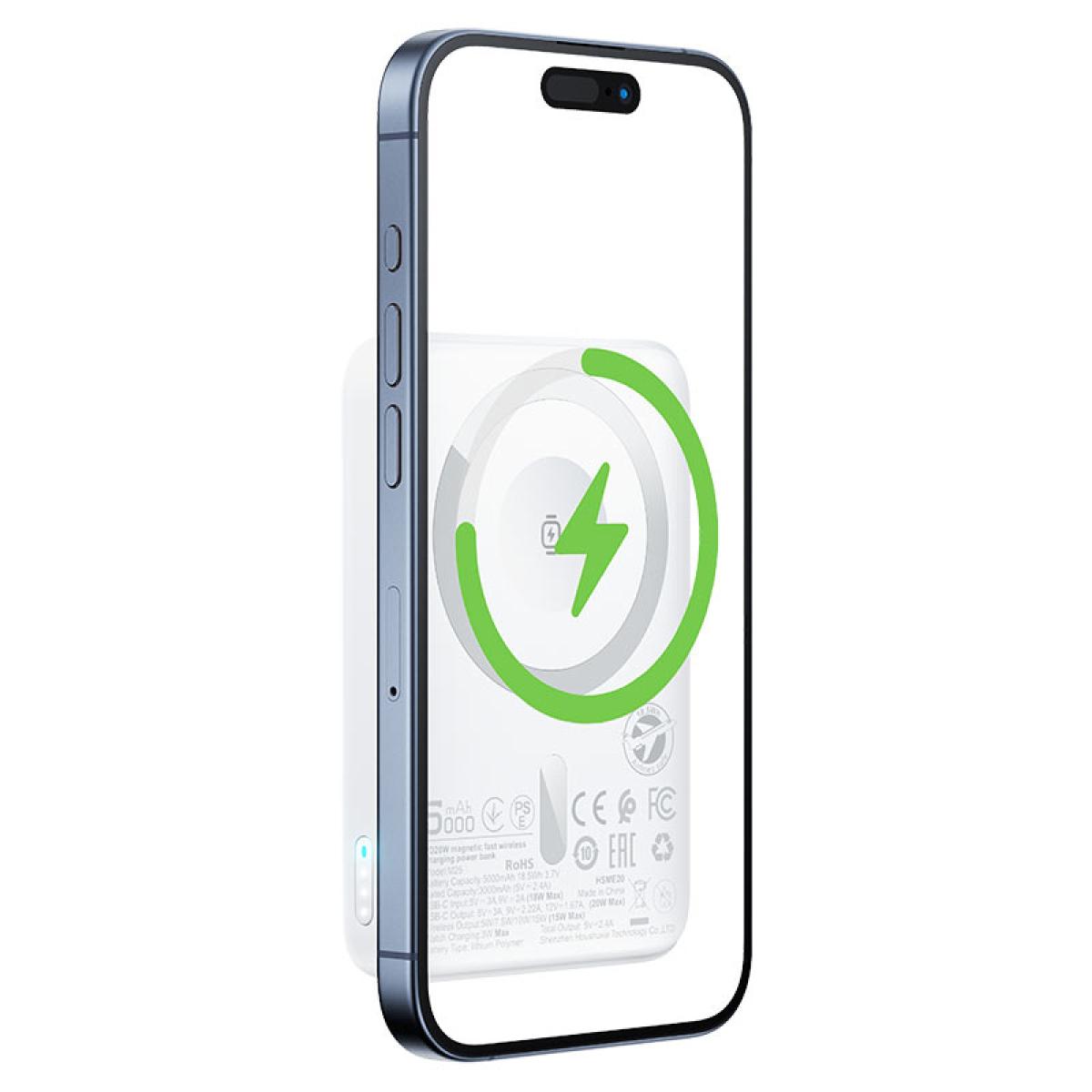 Acefast M25 5000mah 20w Magnetic Wireless Charging Power Bank Fast Charging for Iphone 16/15 USB - C PD20W Extra Battery Travel White