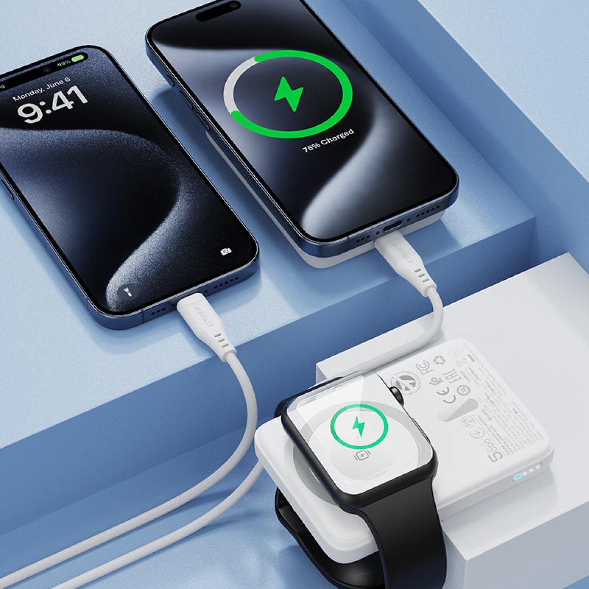 Acefast M25 5000mah 20w Magnetic Wireless Charging Power Bank Fast Charging for Iphone 16/15 USB - C PD20W Extra Battery Travel White