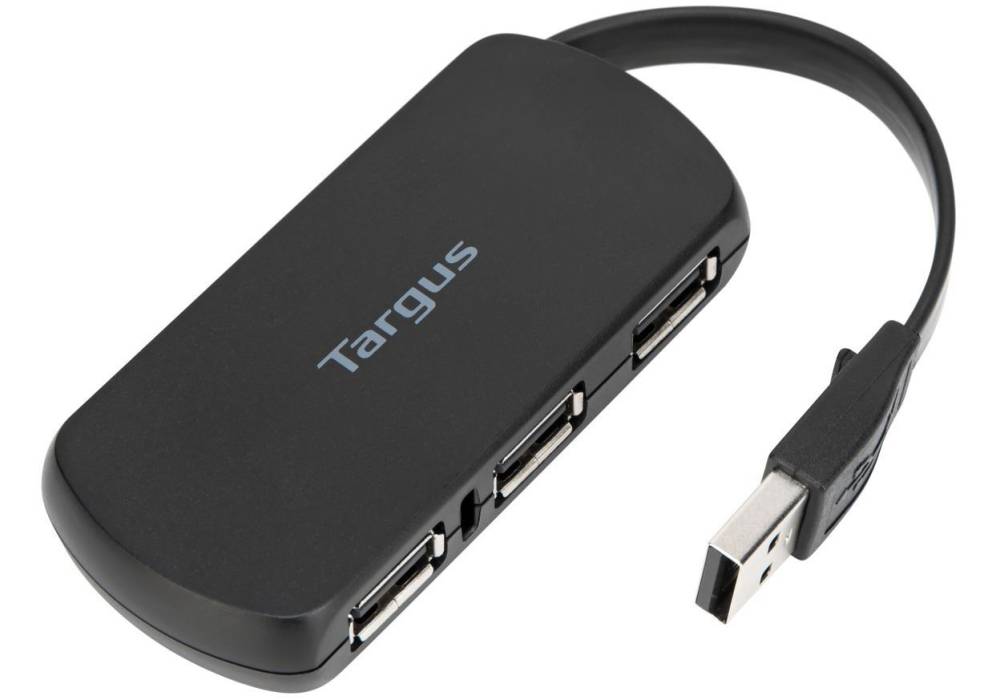 Targus ACH114EU – 4‑Port USB 2.0 Hub, 480Mbps Transfer Speed, Compact Travel Design, Plug‑and‑Play, Bus‑Powered