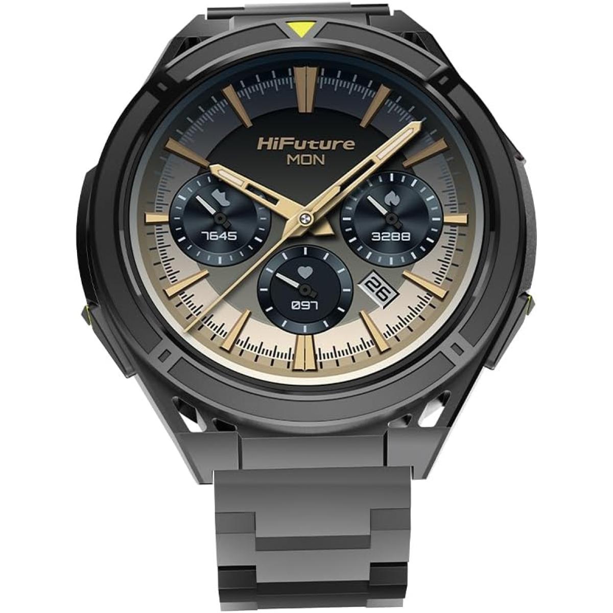 Hifuture Aive Smartwatch With Dual Band Gps, 1.43" Amoled Display, 7 Day Battery Life, Sleep & Heart Rate Health Tracking, Ip68 Waterproof For Men & Women Black & Yellow