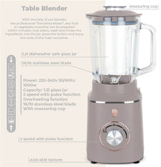 Berlinger Table Blender Glass Jar, 1.5Lit, 1000Watts, Taupe - BH-9496