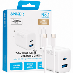 Anker Sele Charger 20W 2-Port USB-C & USB-A with USB-C Cable White