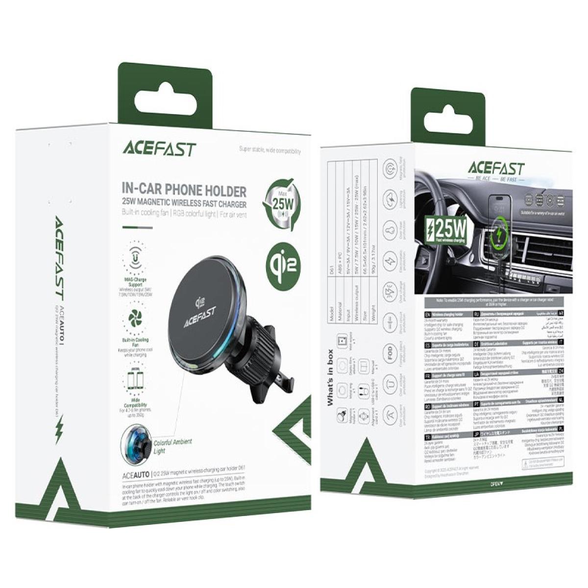 ACEFAST D61 Qi2 25W Magnetic Car Mount Fast Charging Wireless Charger Holder for iPhone 17 16 Pro Max Air Vent Clip for Samsung