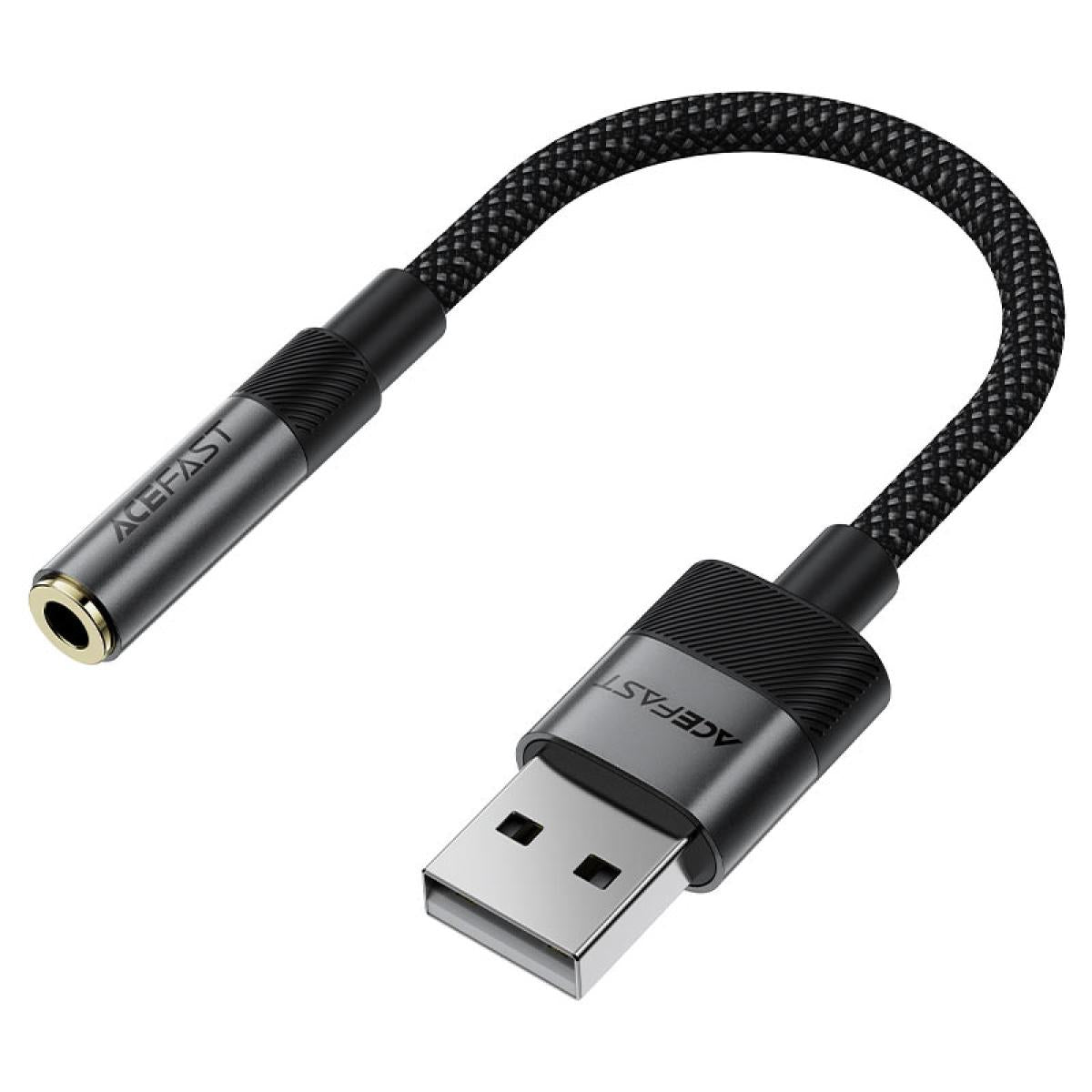 Acefast J13 Audio Adapter - Usb Male To Jack 3.5mm Female, Plug & Play, High-Fidelity Sound, No Delay, 15cm - Black