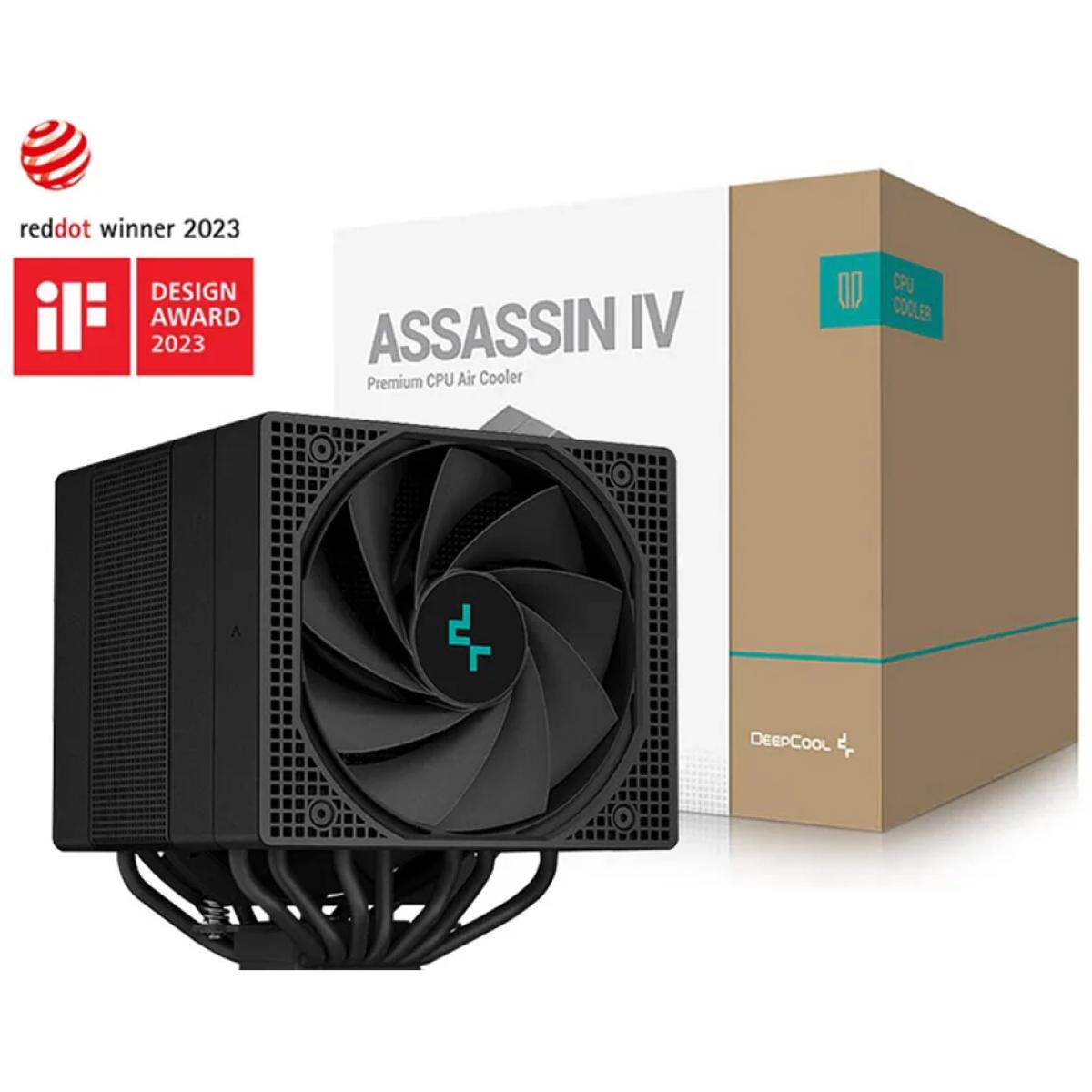 DeepCool Assassin IV Premium Air Cooler 7 Heat Pipes Dual-Tower 1700RPM 140/120mm FDB Fans PWM 100% 280w TDP For Intel & AMD , Black