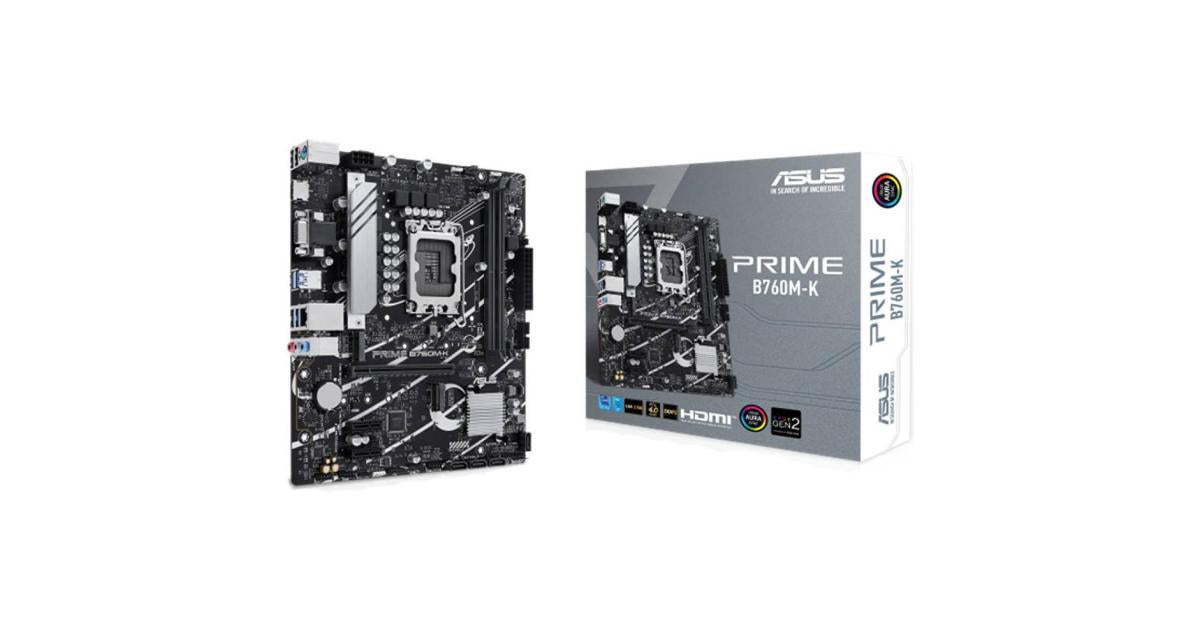 ASUS PRIME B760M-K mATX Gaming Motherboard – Intel 14th/13th/12th Gen, LGA 1700, DDR5, PCIe 4.0, Dual M.2