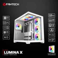 Fantech CG85X Lumina X Tempered Glass Mid Tower Gaming Case White - (6ARGB Fans)