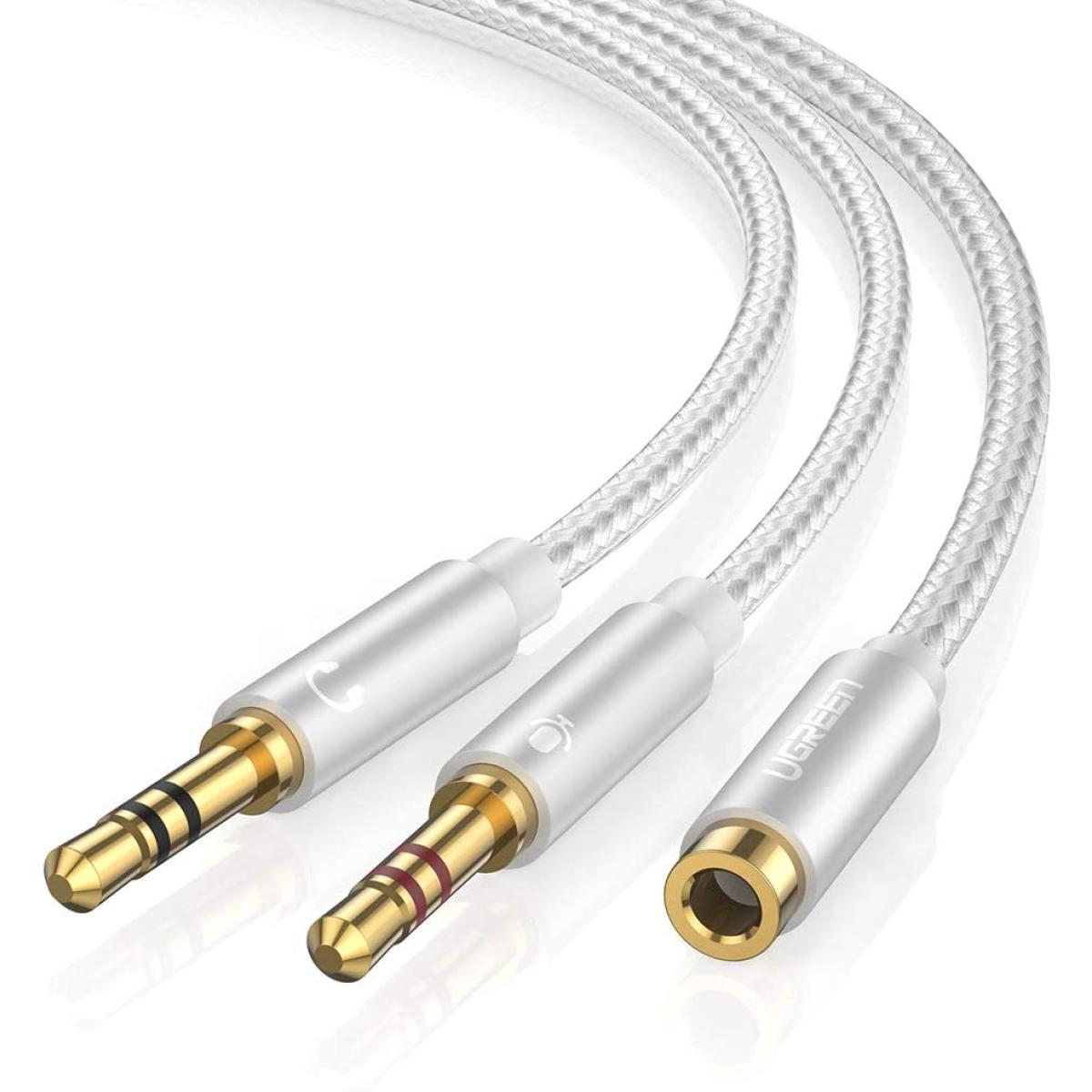 UGREEN 3.5mm Female to 2 Male Cable Aluminum Case - White