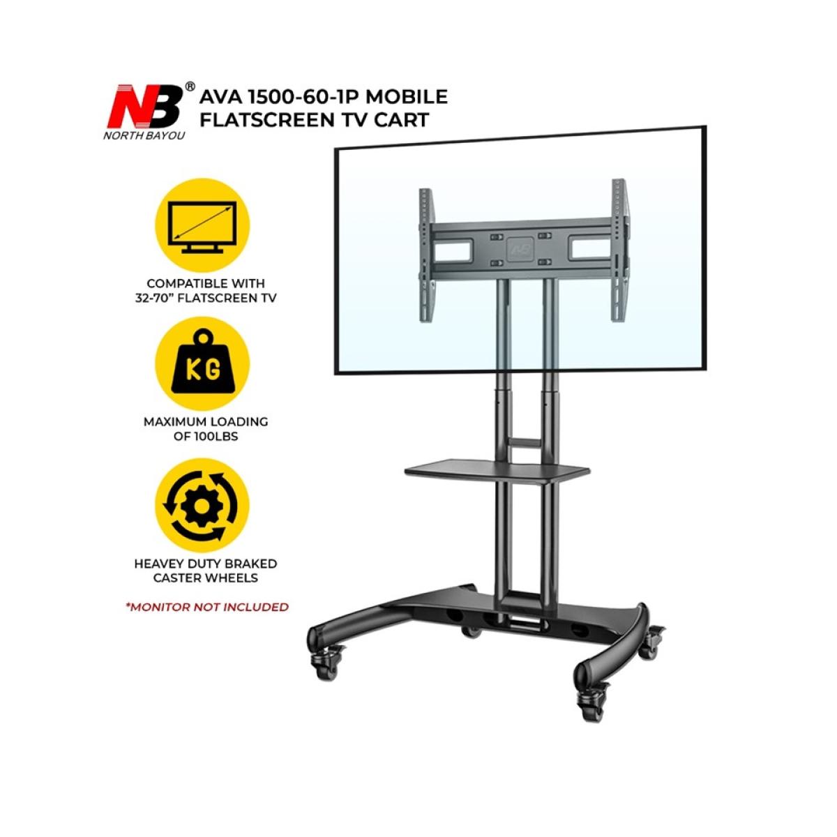 NB North Bayou AVA1500-60-1P 32" to 75" Standing Mobile TV Cart Bracket